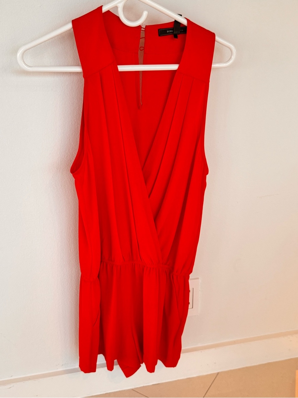 BCBGMaxAzria Bright Red Sleeveless V-Neck Romper